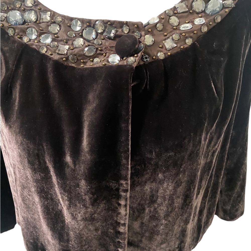 JOOLAY brown jeweled silk/ velvet sleeved caplet‎ - Picture 10 of 10